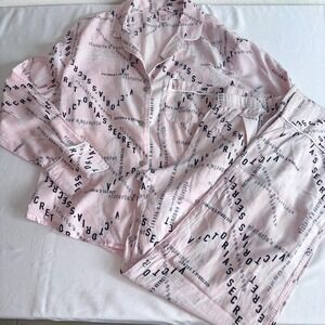 Victoria's Secret Pajama Set XS Pink Excellent Logo Print Long Sleeve Button Up